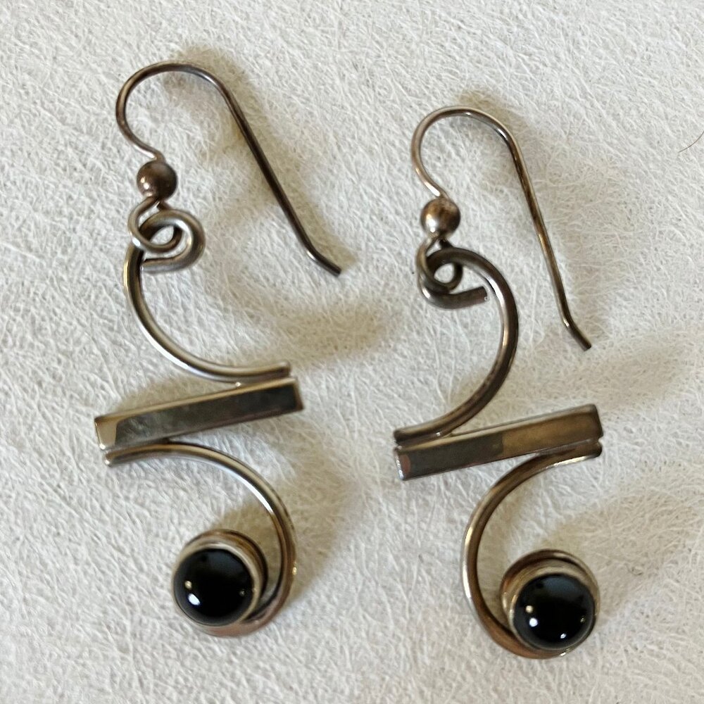 Black Onyx Earrings Sterling Silver Drop Dangle Handmade Pierced Unique New Gift
